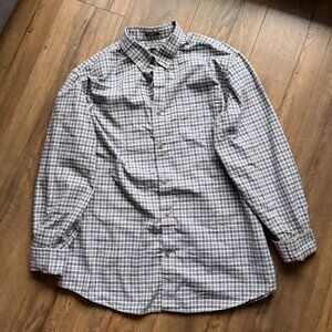 Eddie Bauer Black Beige Plaid Shirt Men's Medium Button Down Long Sleeve